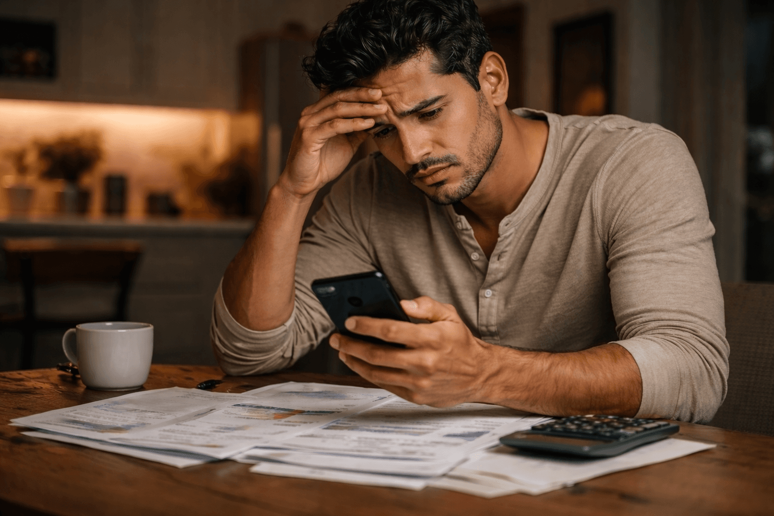 Hombre preocupado por sus finanzas