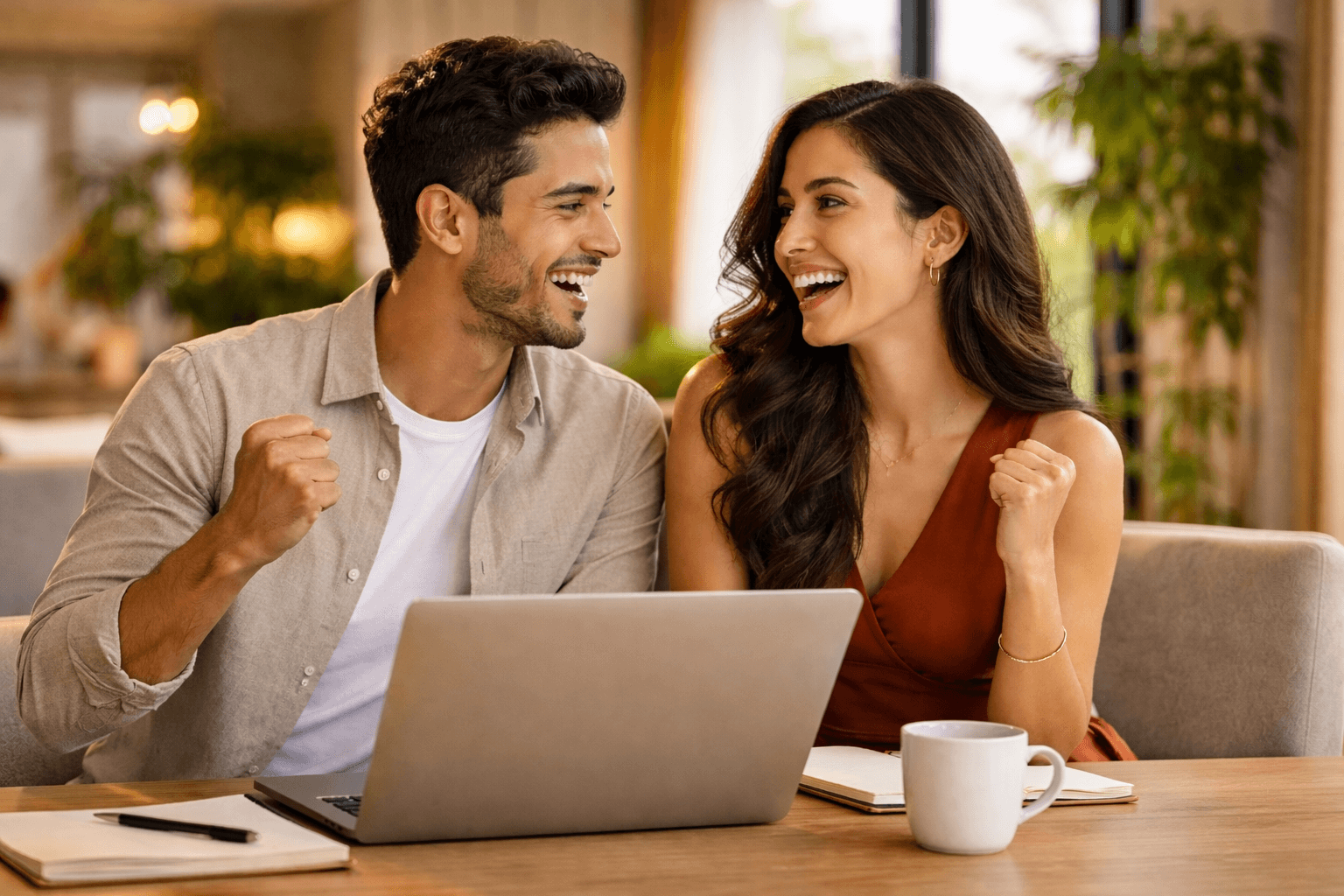 Pareja celebrando su plan de retiro